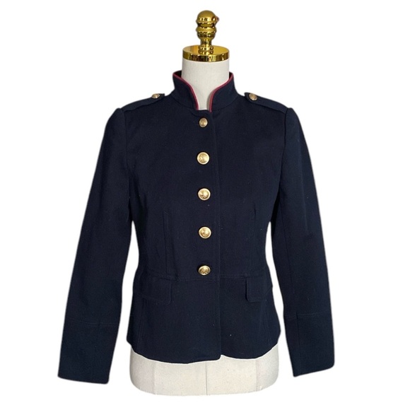 TALBOTS Women’s Classic Modest Navy Compact Military Twill Cotton Jacket Size 2 - Picture 1 of 12